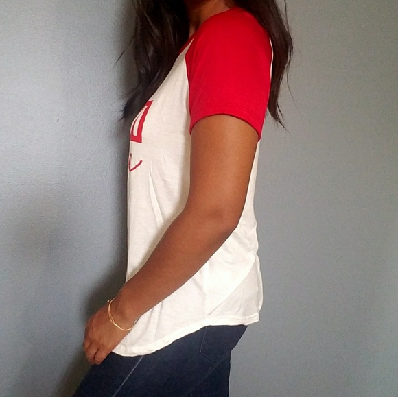 'MOM LIFE' RED WHITE GRAPHIC TEE TOP - Picture 3 of 7