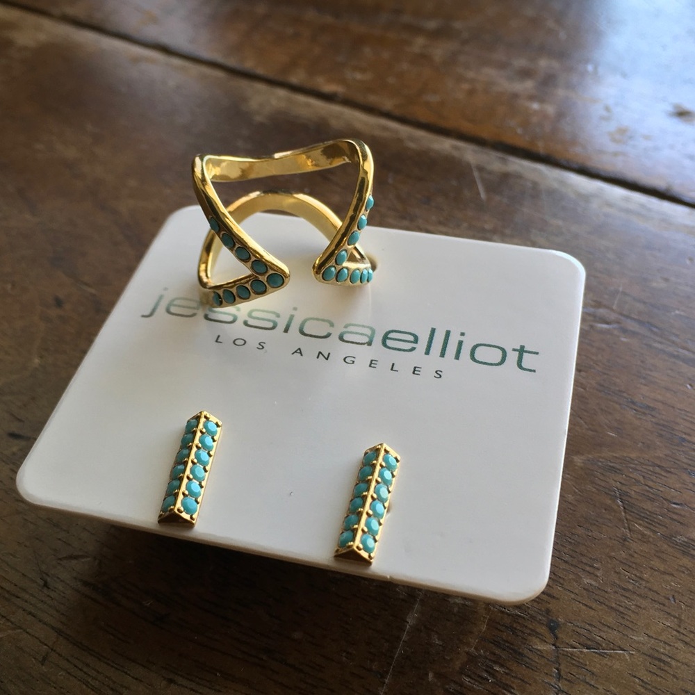 Swarovski Turquoise and Gold Earring and Ring Set