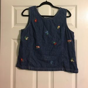 Vintage Denim Embroidered Floral Shirt