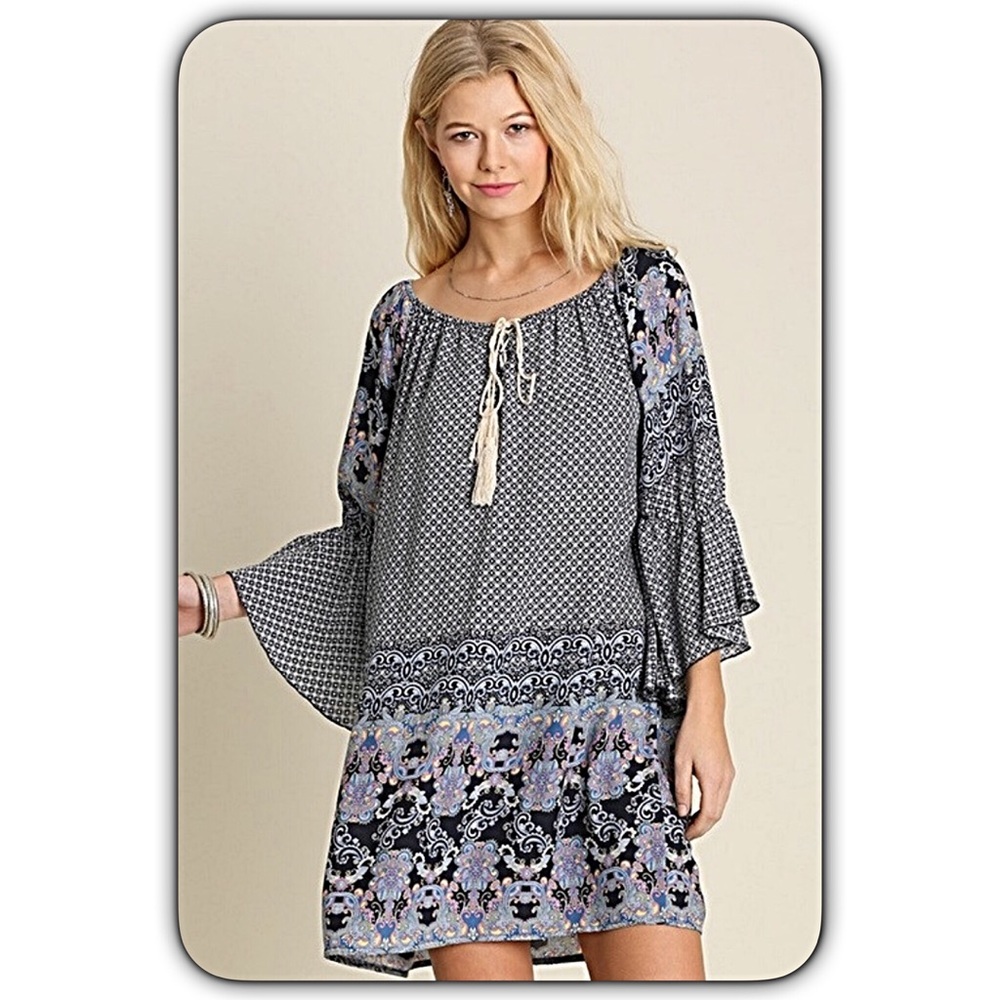 Boho Chic Paisley Bell Sleeve Tunic Dress Sold - Picture 3 of 5