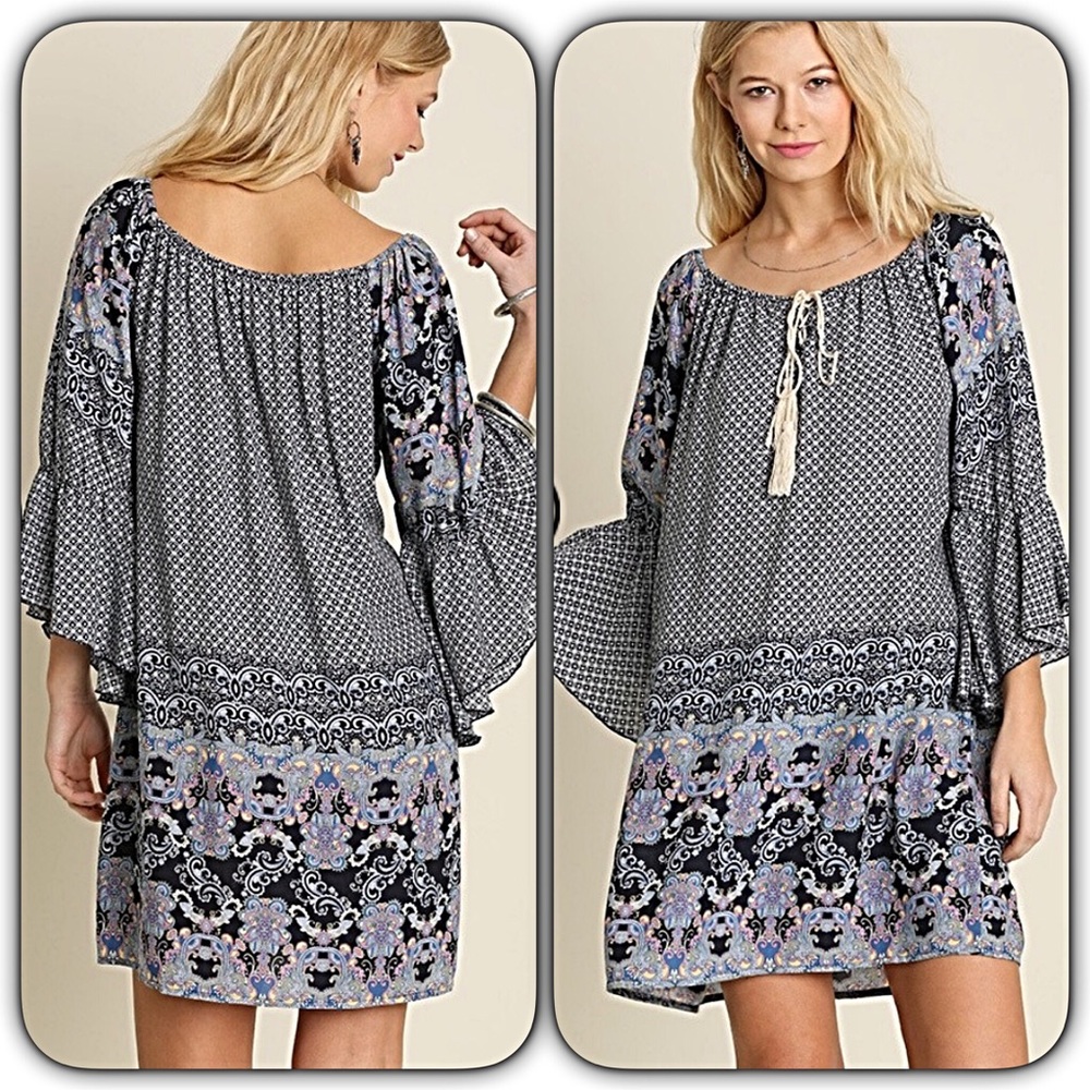 Boho Chic Paisley Bell Sleeve Tunic Dress Sold - Picture 2 of 5