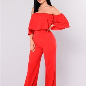 Red Off The Shoulder Jumpsuit