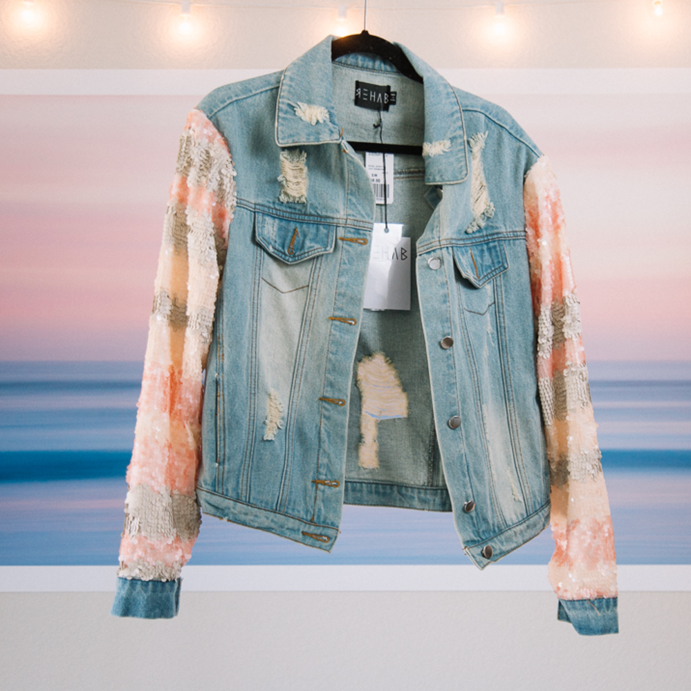 Rehab Pink Sequined Denim Jacket