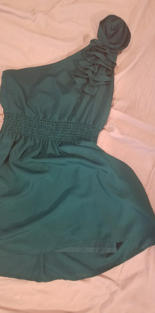 Asymmetric forest green dress