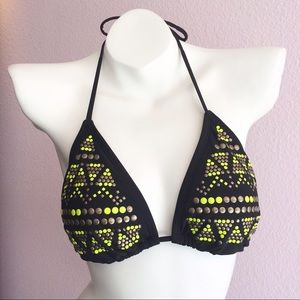 Xhilaration studded bikini top black  neon green