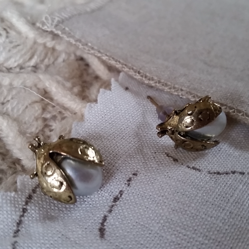 Pearl Ladybug Earrings