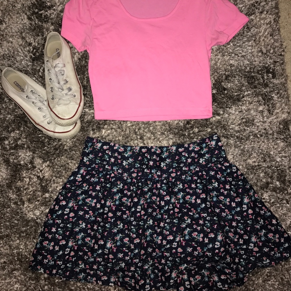 Aeropostale Navy Blue Flower Skater Skirt