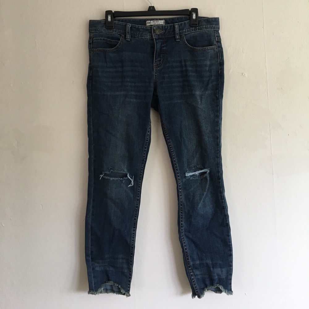 Free People Distressed Cropped Frayed Skinny Jean