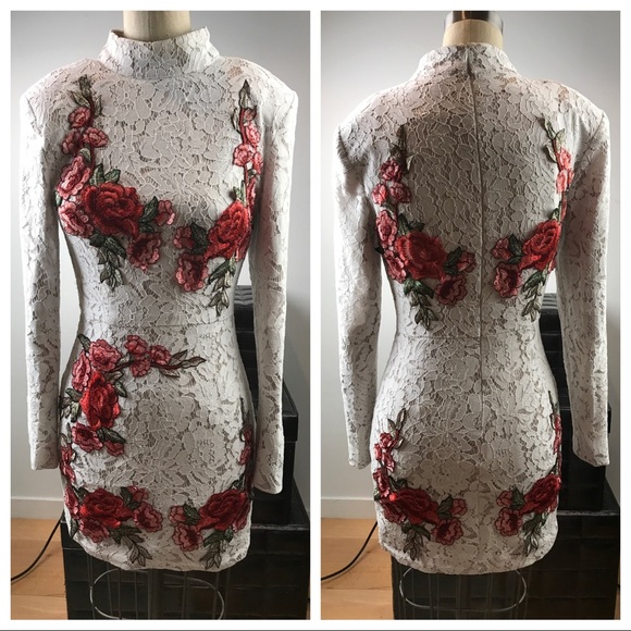 Peace + Love White Lace Rose Appliqué Dress - Picture 3 of 4