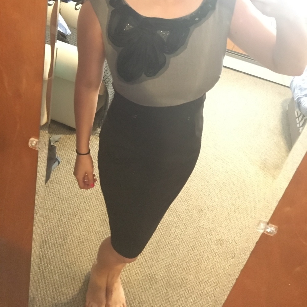 Gray and black dress