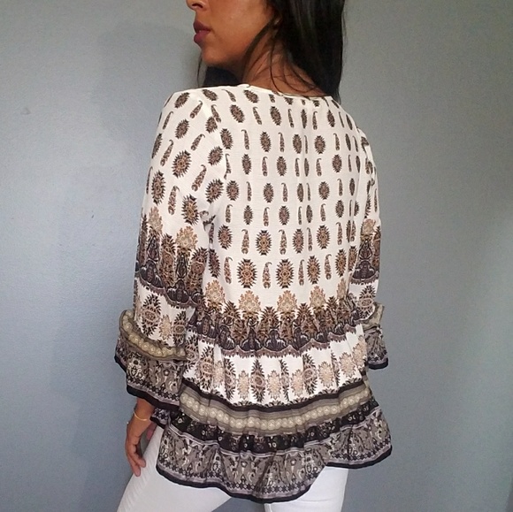 IVORY TAN BLACK PAISLEY PRINT TOP - Picture 3 of 4