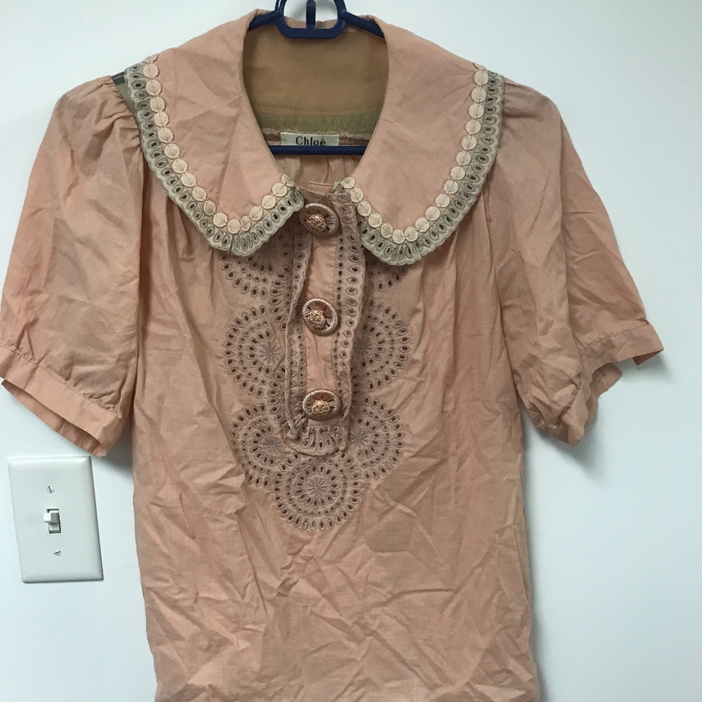 Top, lace, button, designer