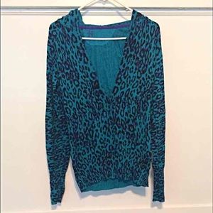 Teal,purple,black leopard print hoodie