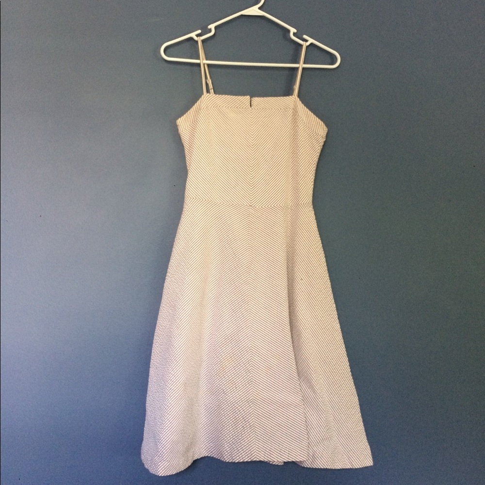 White/tan seersucker sun dress