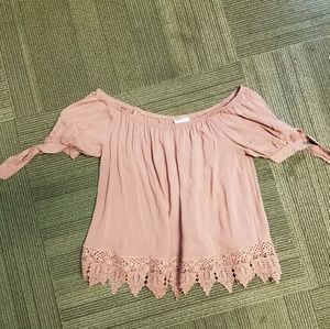 pink over the shoulder blouse