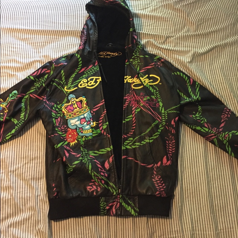 Ed hardy leather hoodie