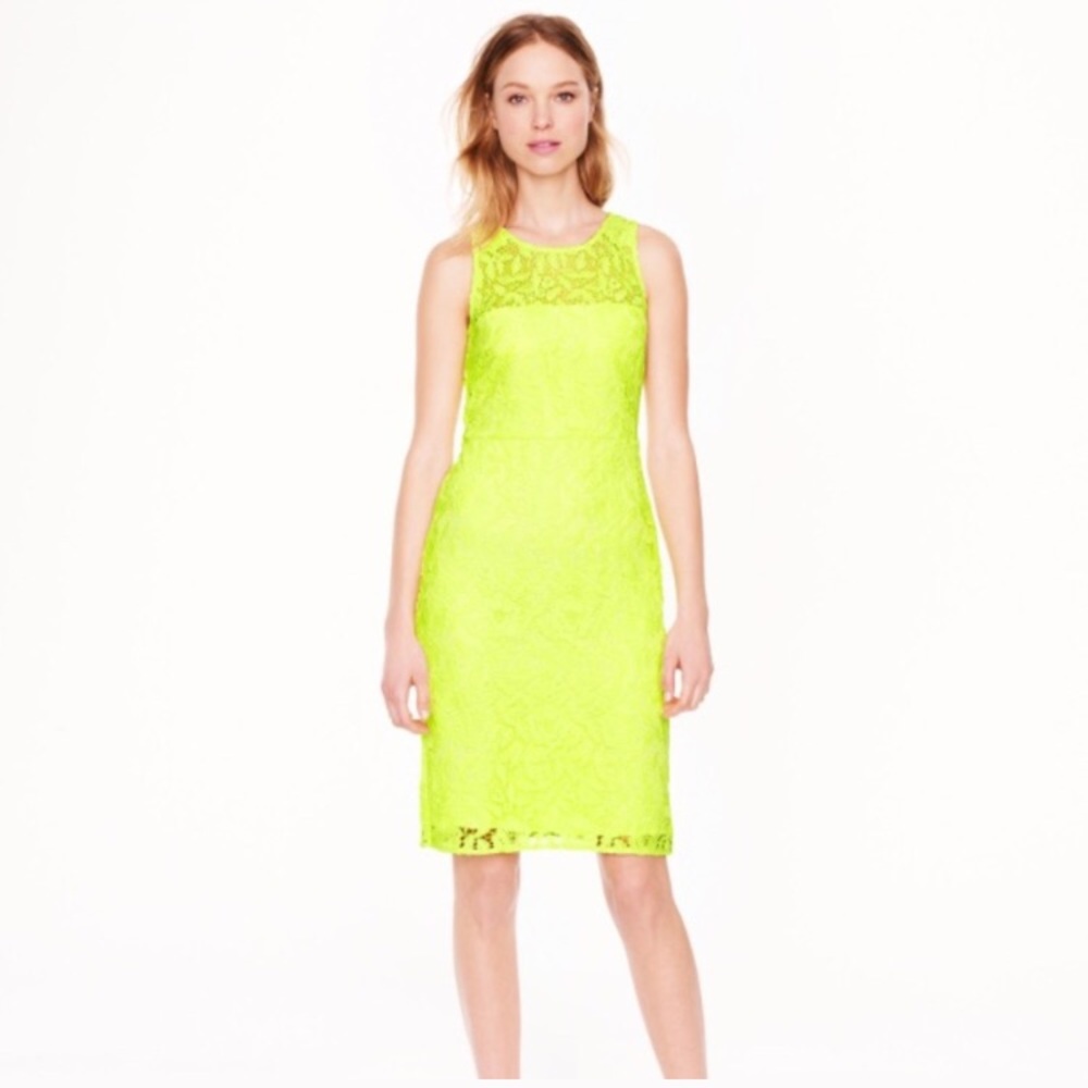 J.crew bright neon yellow lace dress size 00