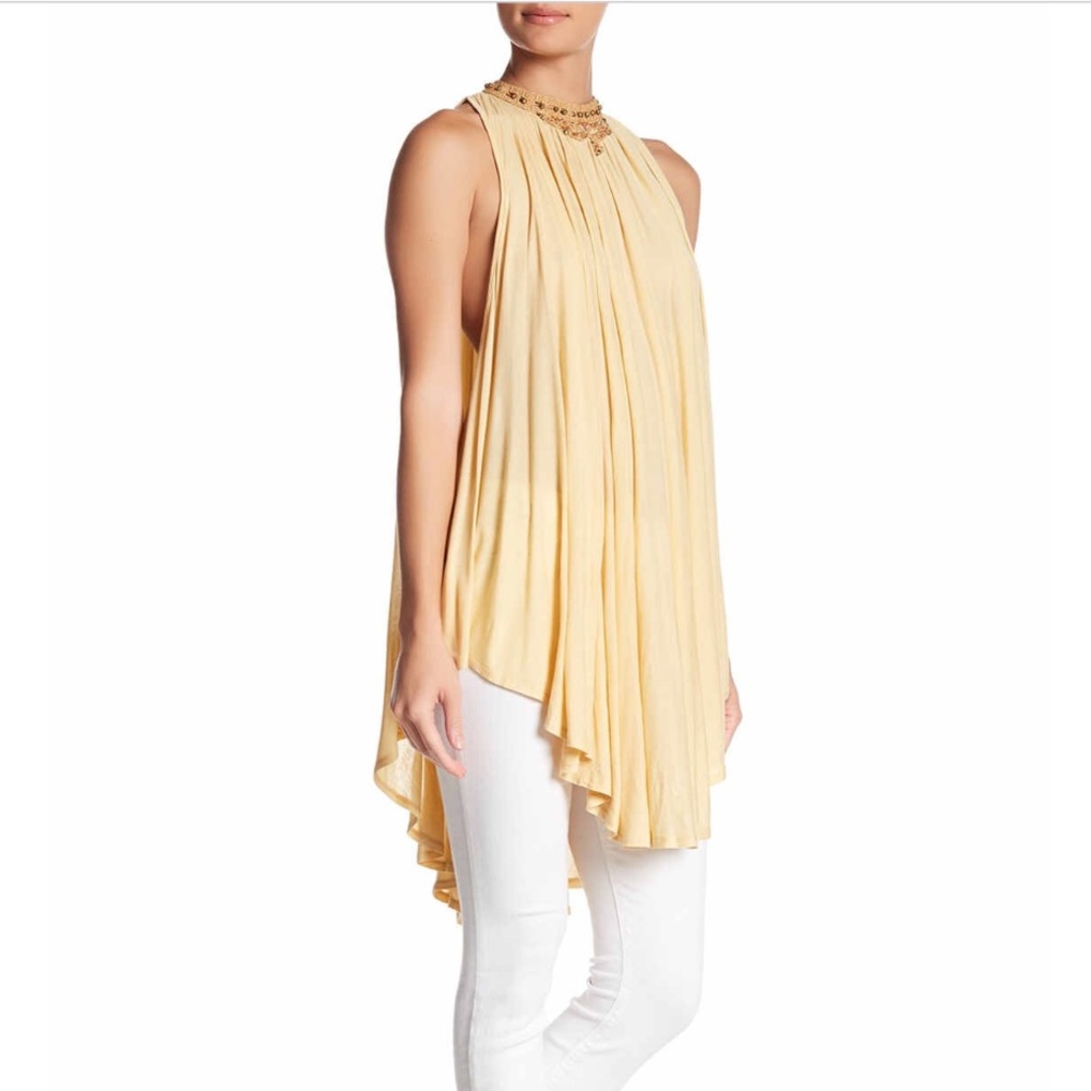 Gorgeous yellow Free People beaded collar tunic