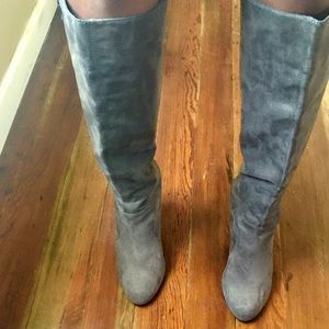 Dark olive green knee high wedge boots