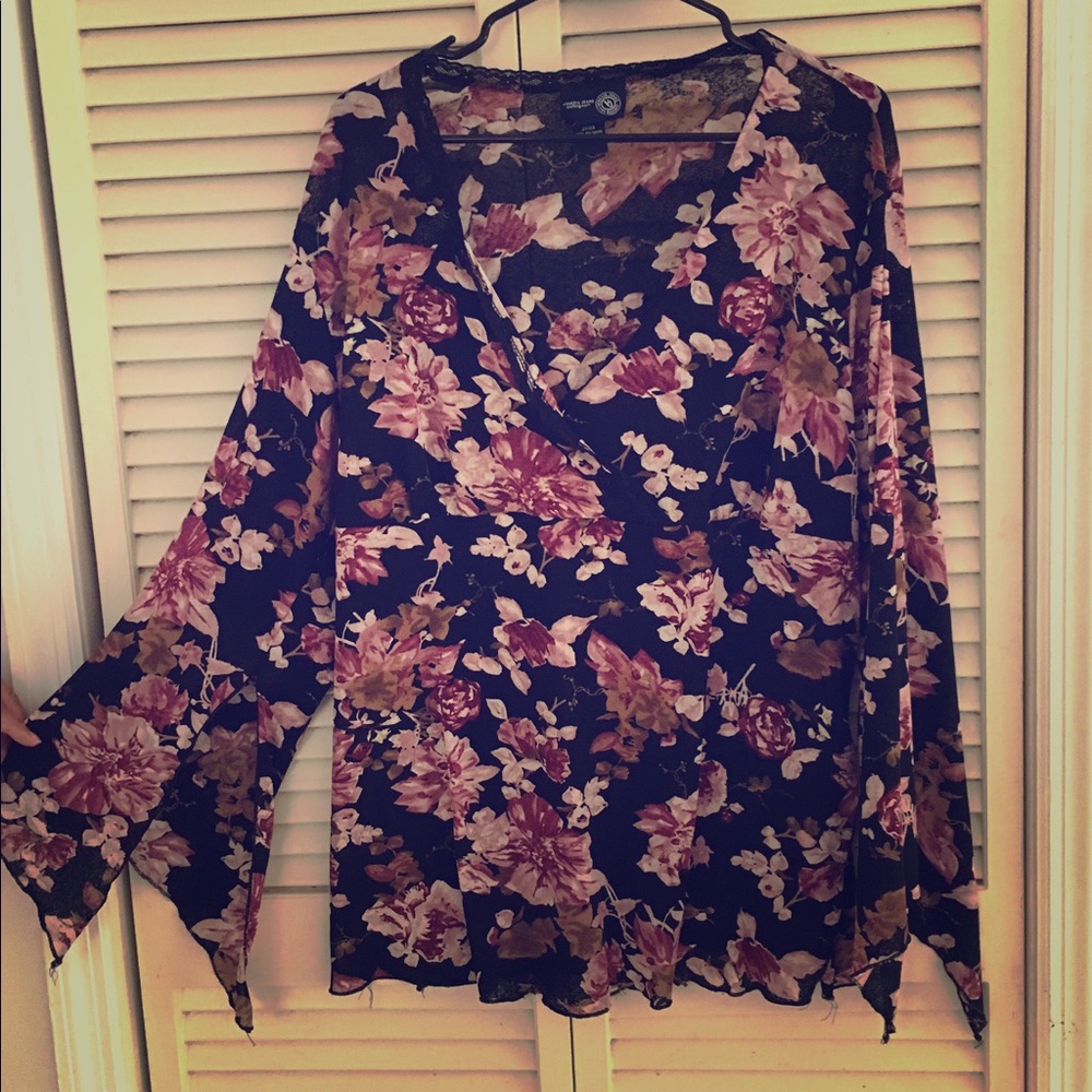 Lane Bryant floral blouse crisscross V-neck