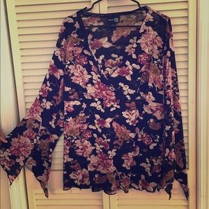 Lane Bryant floral blouse crisscross V-neck
