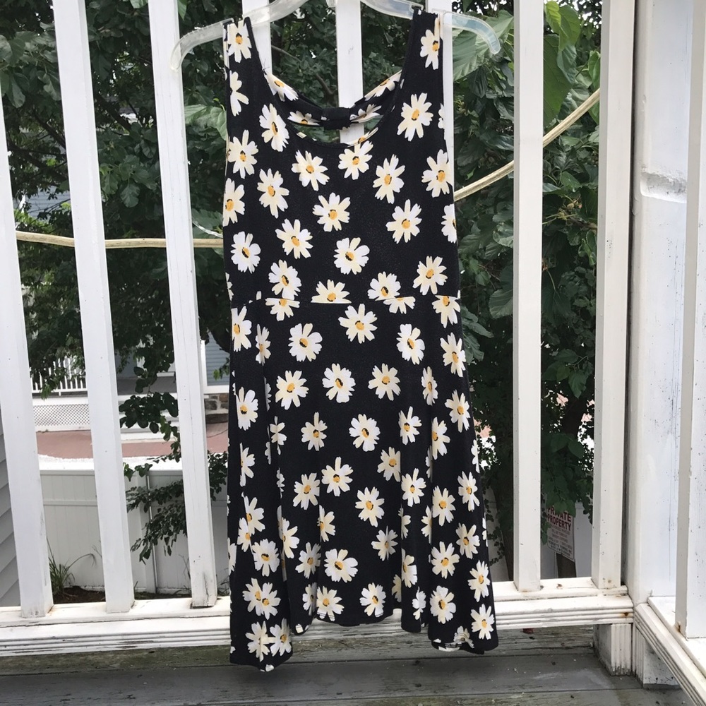 Black White Daisy Floral Bows Skater 90s Dress