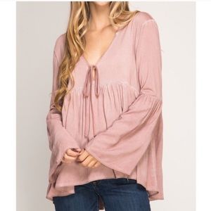“Kenzie" Flowy Peasant Top in Dusty Rose
