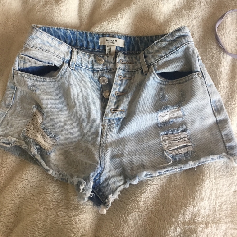 High wasted button up jean shorts