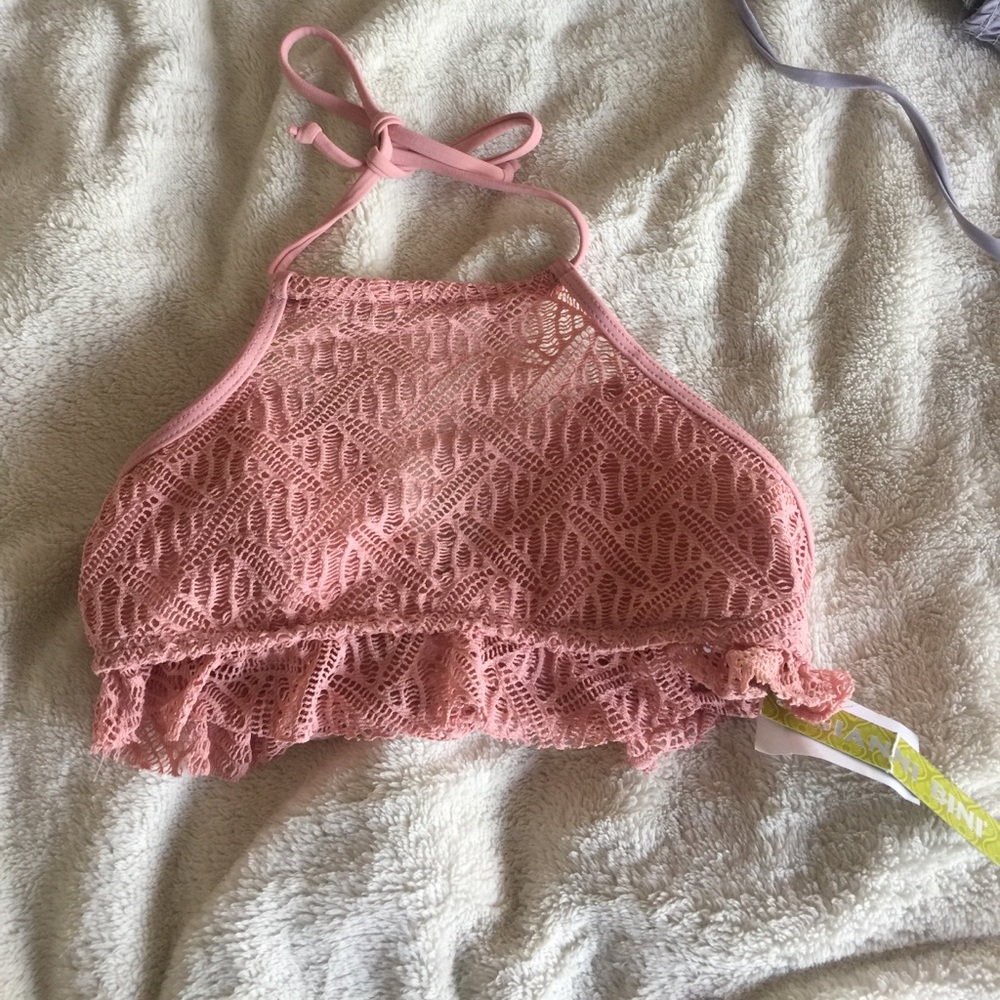 High neck crochet bikini top
