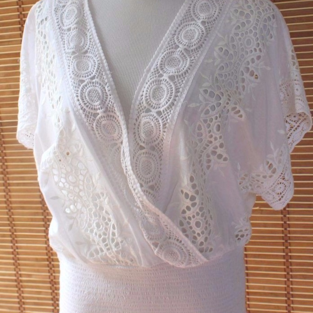 White House Black Market Lace Crossover Top White
