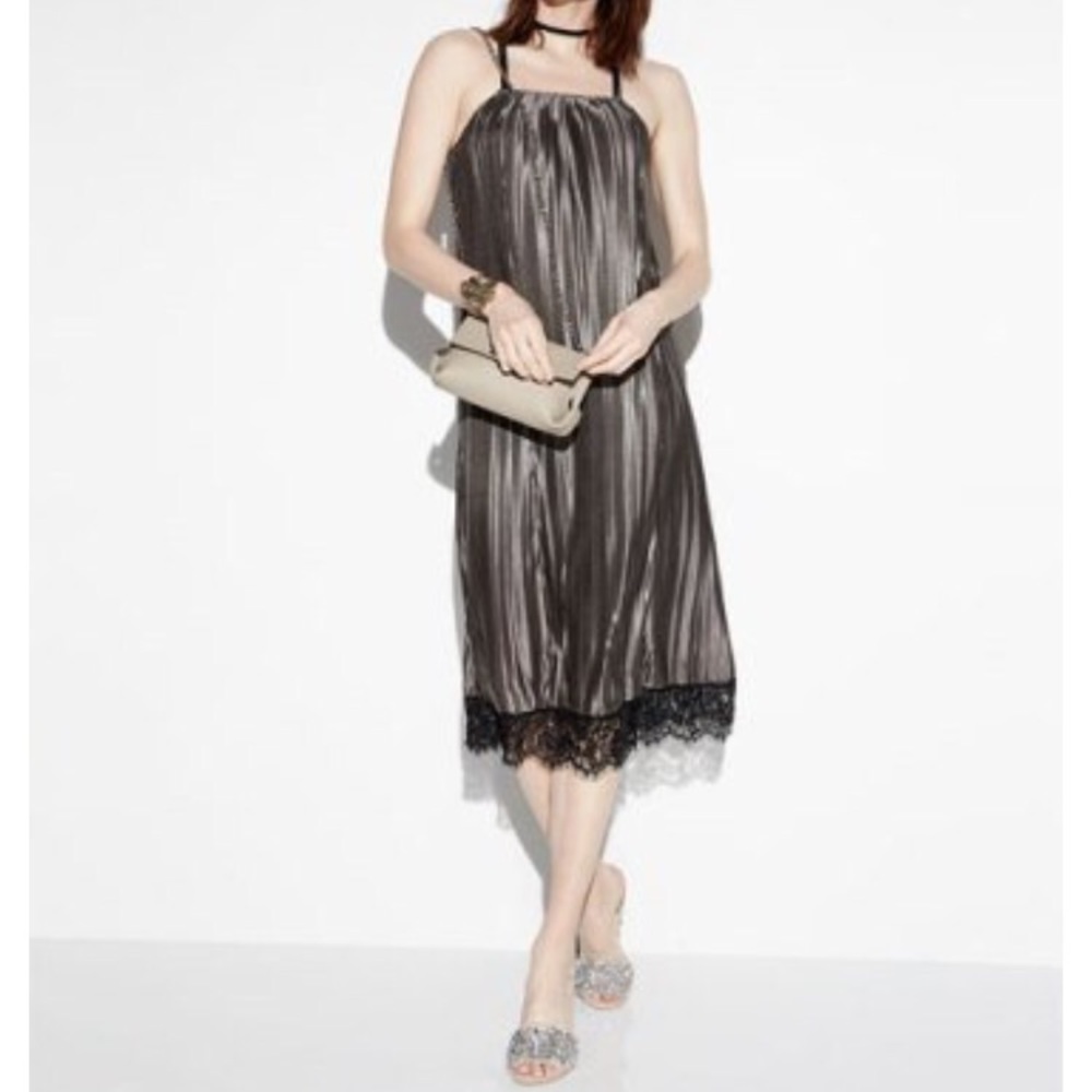 Pleated Lace Slip Dress