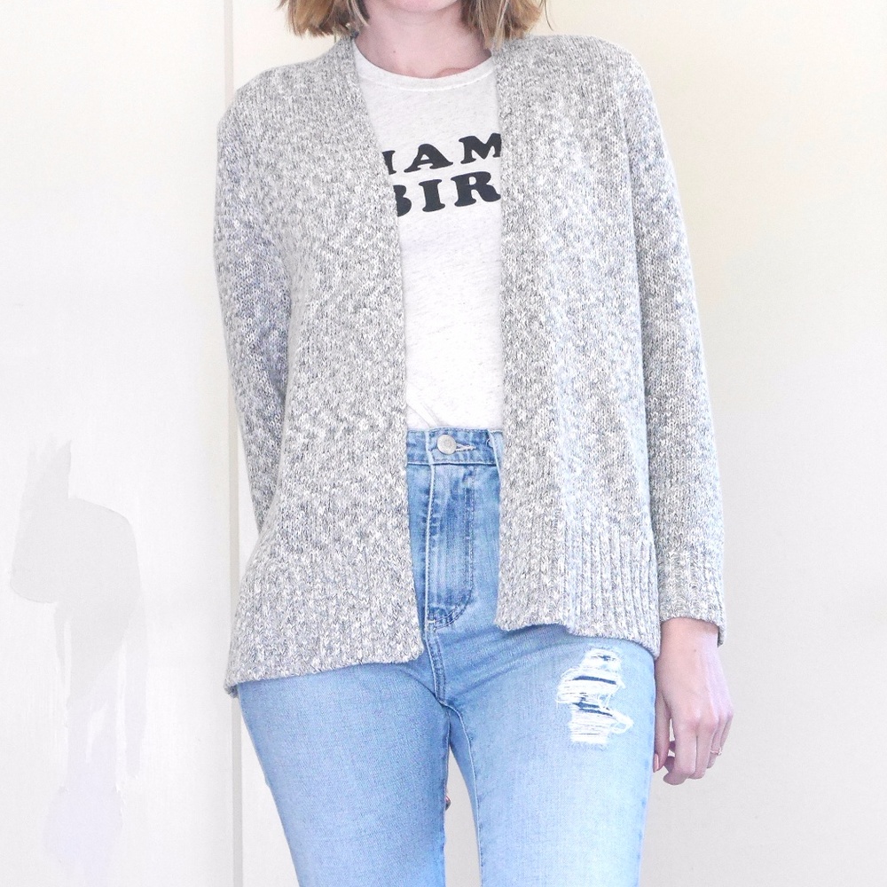LOFT Gray Knit Open Cardigan