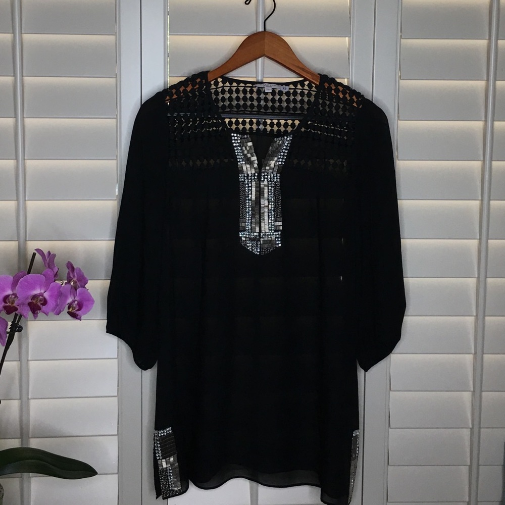 XS Black Sheer Beach/Pool Coverup Beaded