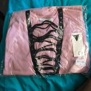 NWT lace up short sleeve top