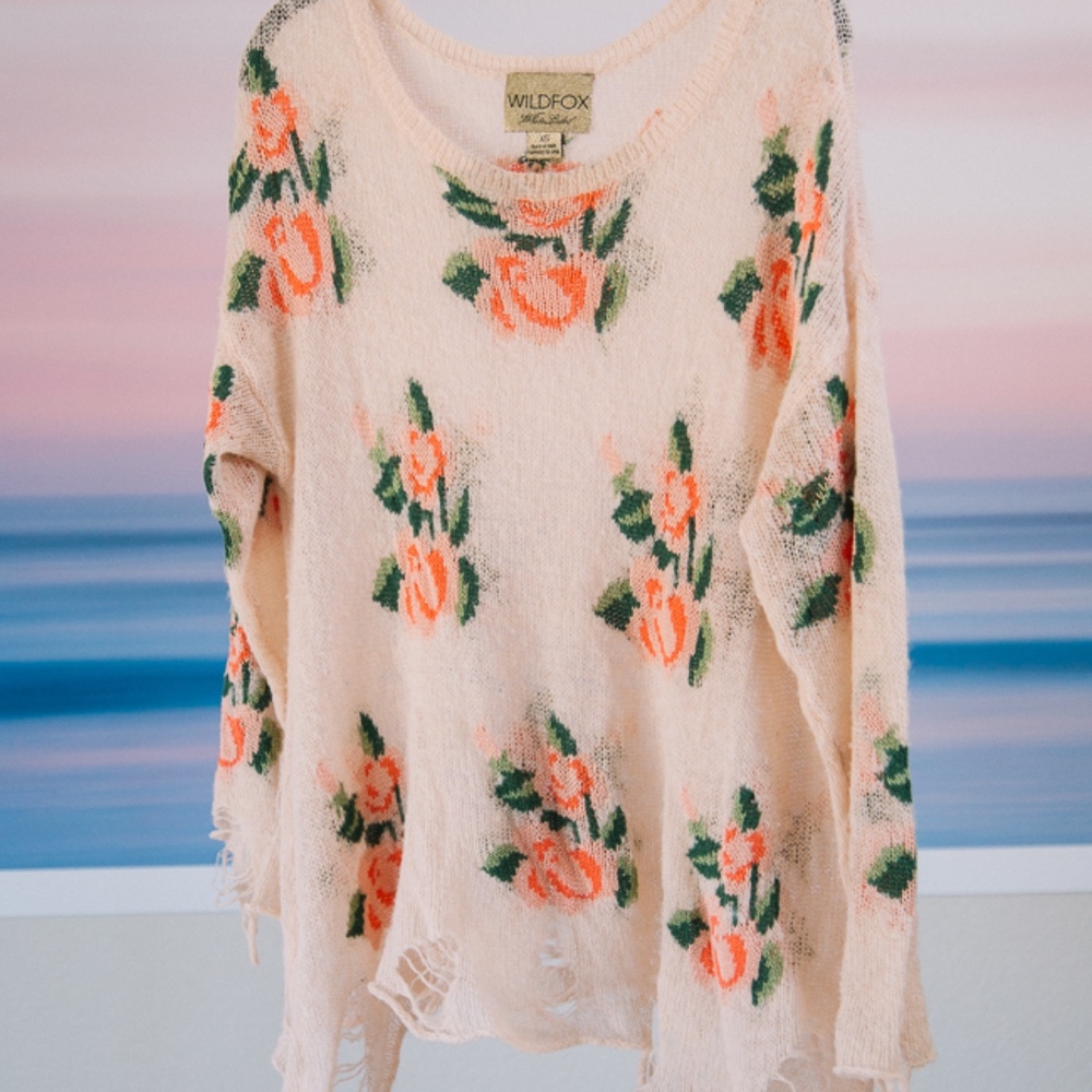 WILDFOX White Label Prairie Rose Sweater, Peach XS