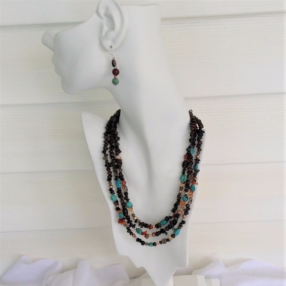 SET OF TIGER IRON  MULTI COLOR NECKLACE & EARRINGS - Picture 1 of 5