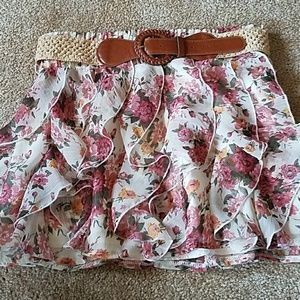 Flowy Patterned Skirt with Belt