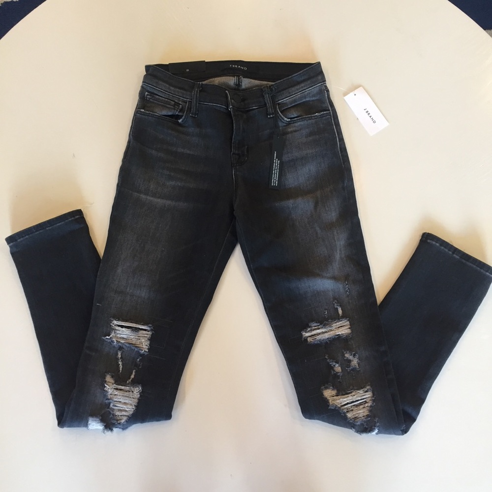 J Brand dark grey skinny leg mid rise jean