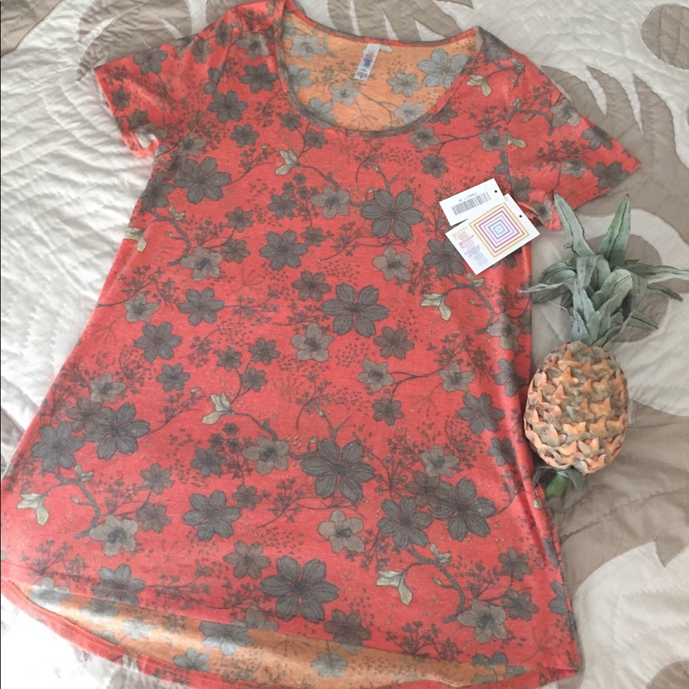 NWT Lularoe Orange grey floral classic t