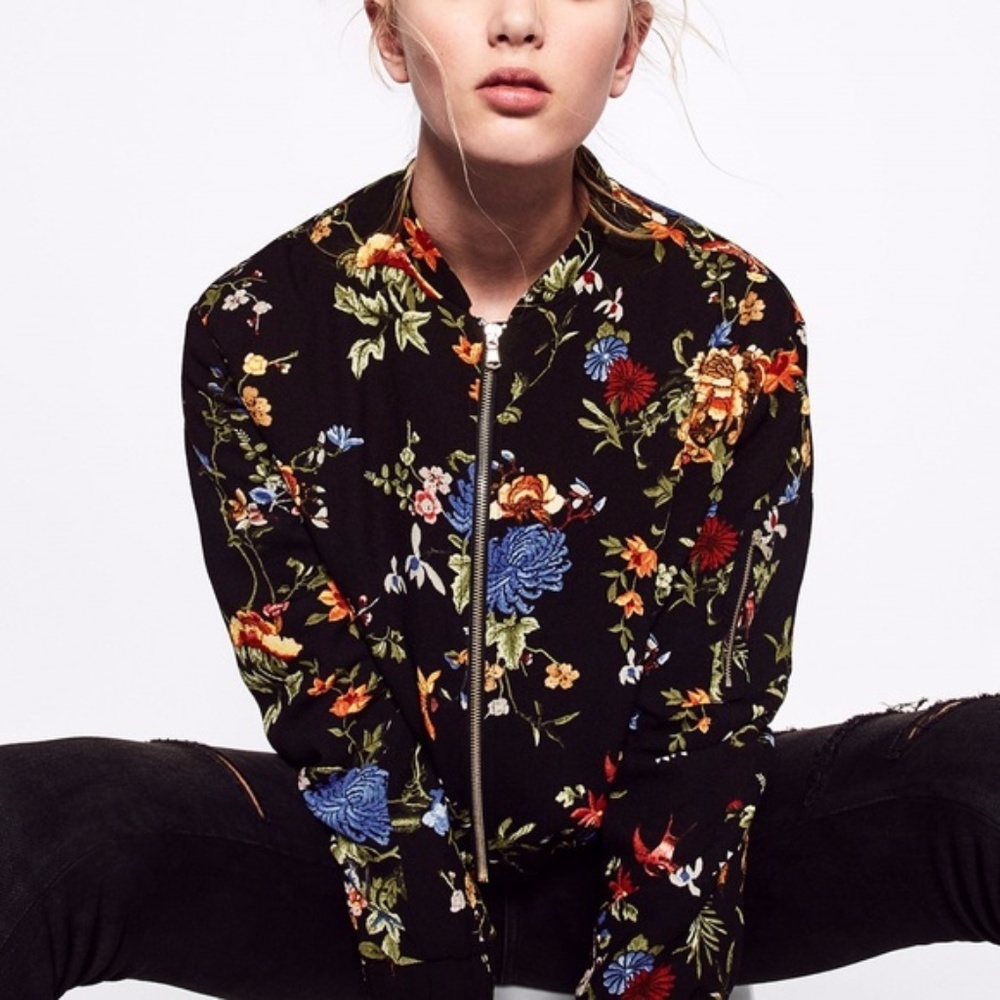 Zara trafaluc printed floral bomber