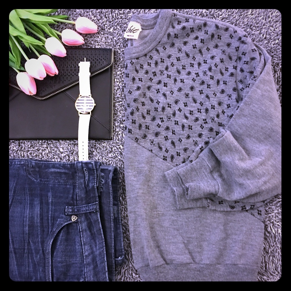 Gray | sweatshirt | floral print accent - Picture 1 of 8