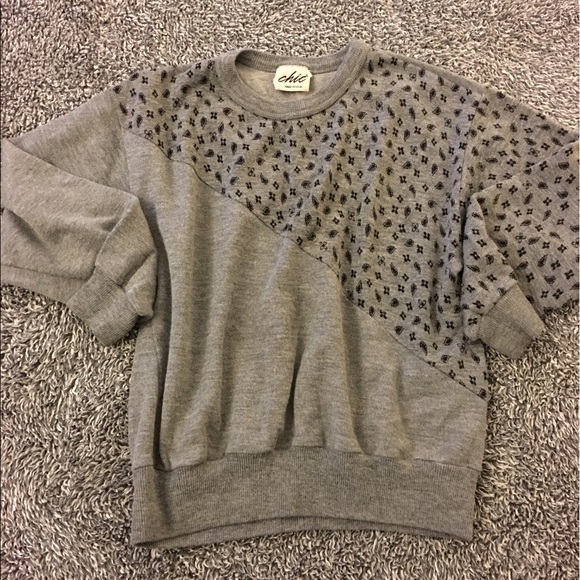 Gray | sweatshirt | floral print accent - Picture 2 of 8