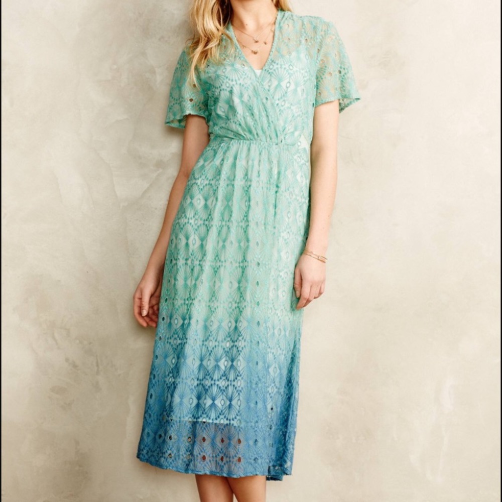 Anthropologie • Blue Green Ombré Dress - size 2