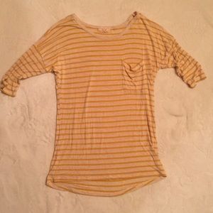 Yellow and white striped shirt - pink rose