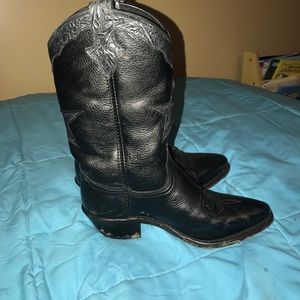Black leather cowboy boots