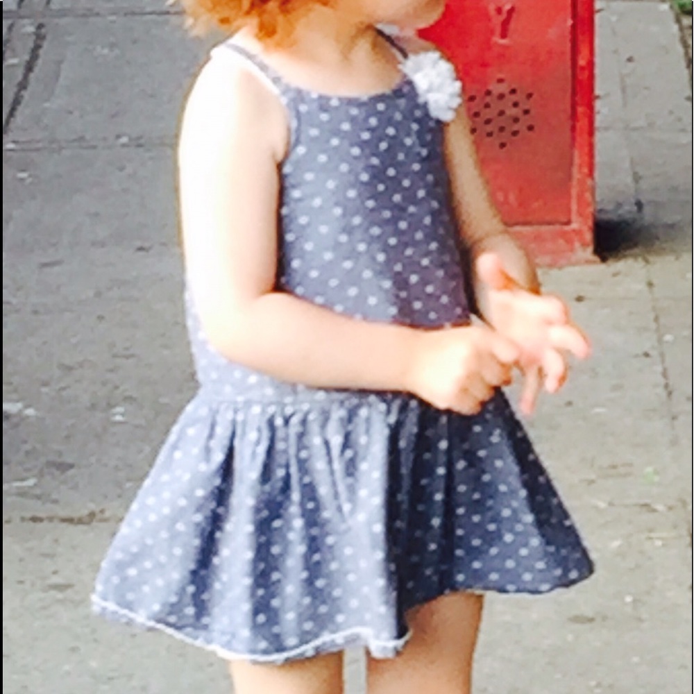 Chambray polka dot spaghetti X strap dress girl 2T