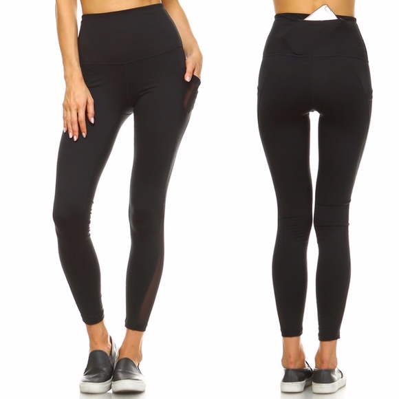 MONO B Black High Waist Yoga Pants with Pockets - Picture 6 of 8