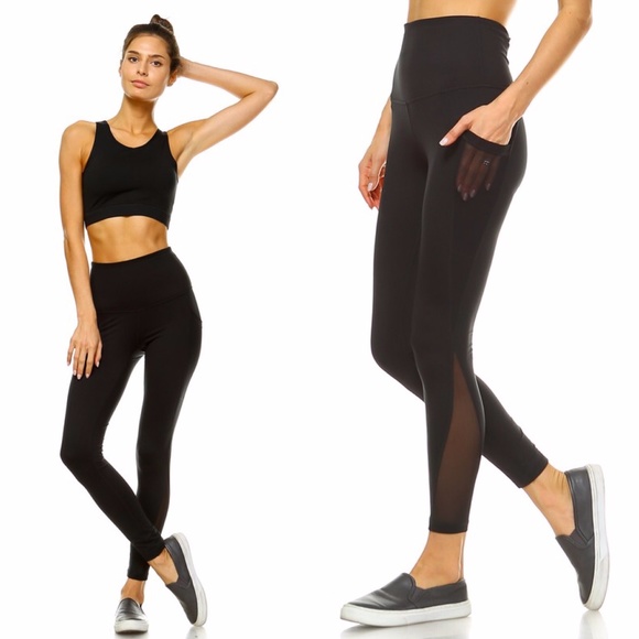 MONO B Black High Waist Yoga Pants with Pockets - Picture 7 of 8