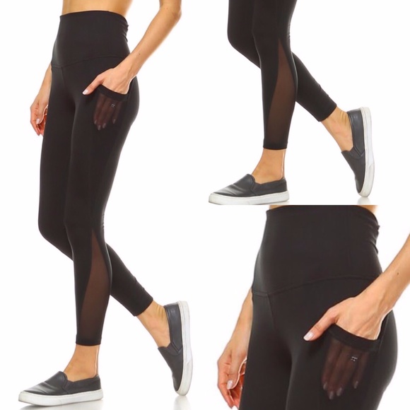 MONO B Black High Waist Yoga Pants with Pockets - Picture 2 of 8