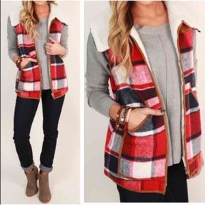 Plaid faux fur vest